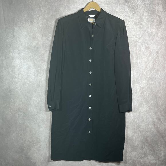 Talbots Shirt Silk Dress Women Size 10 Black Pure Button Up Knee Length Career - Picture 1 of 9